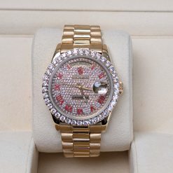 Alternative view of Rolex 36mm 18038 Day-Date Aftermarket Iced Out Dial and Bezel