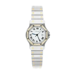 Cartier Santos 29MM Octagon White Dial Gold Diamond Watch