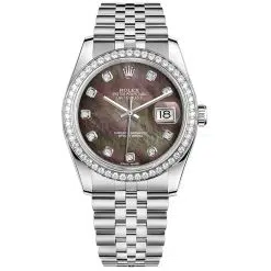 Rolex Datejust 116244-0012 Black Mother-of-Pearl Set with Diamonds 36mm Dial Diamond Set Bezel Oystersteel Jubilee Bracelet Watch
