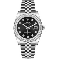 Rolex Datejust 116244-0014 Black Set with Diamonds 36mm Dial Diamond Set Bezel Oystersteel Jubilee Bracelet Watch