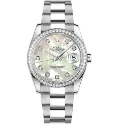Rolex Datejust 116244-0020 White Mother-of-Pearl Set with Diamonds 36mm Dial Diamond Set Bezel Oystersteel Oyster Bracelet Watch