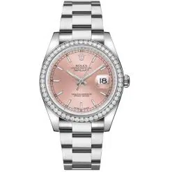 Rolex Datejust 116244-0061 Pink 36mm Dial Diamond Set Bezel Oystersteel Oyster Bracelet Watch