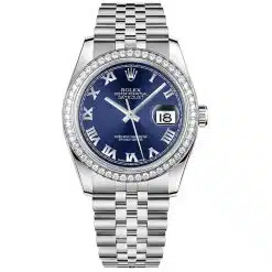 Rolex Datejust 116244-0071 Blue Roman Numeral 36mm Dial Diamond Set Bezel Oystersteel Jubilee Bracelet Watch