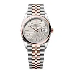 Rolex Datejust 126201-0031 Silver Palm Motif 36mm Dial Domed Bezel Jubilee Bracelet Everose Gold and Oystersteel Watch