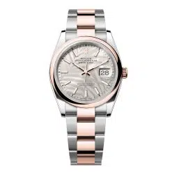 Rolex Datejust 126201-0032 Silver Palm Motif 36mm Dial Domed Bezel Oyster Bracelet Everose Gold and Oystersteel Watch