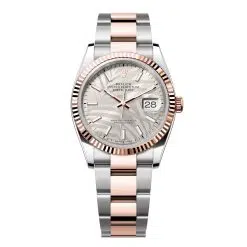 Rolex Datejust 126231-0032 Silver Palm Motif 36mm Dial Fluted Bezel Oyster Bracelet Oystersteel and Everose gold Watch