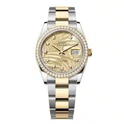 Rolex Datejust 126283RBR-0030 Golden Palm Motif Set with Diamonds Dial Diamond-Set Bezel Oyster Bracelet Watch