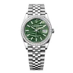 Rolex Datejust 126284RBR-0039 Olive Green Palm Motif Dial 36mm Diamond Set Bezel Jubilee Bracelet Watch
