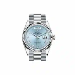 Rolex Day-Date 128236 Ice Blue Roman Dial and Platinum President Bracelet Watch