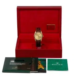 Alternative view of Rolex 14208 Oyster Perpetual Champagne Stick Brown Leather Strap 34mm Watch