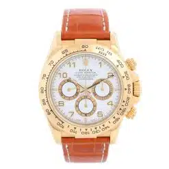 Rolex 16518 Daytona 40mm 18k Yellow Gold White Dial Zenith Leather Strap Watch