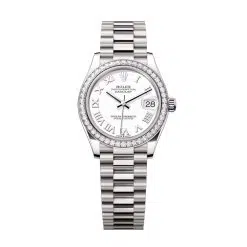Rolex Datejust 278289RBR-0007 White Roman Numeral 31mm Dial Set with Diamonds Bezel 18 kt White Gold President Bracelet Watch