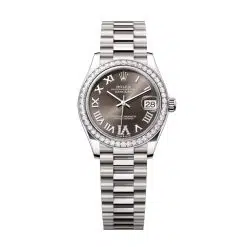 Rolex Datejust 278289RBR-0020 Dark Grey Roman Numeral Set with Diamonds 31mm Dial Set with Diamonds Bezel 18 kt White Gold President Bracelet Watch