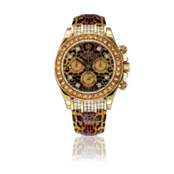 Rolex Daytona 'Leopard' 116598 18k Yellow Gold Diamond and Baguette Cut Orange Sapphire Set